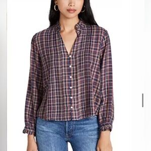 TROVATA Birds of Paradis M Medium Plaid Ruffle Blouse Top Finley Pintuck Size M